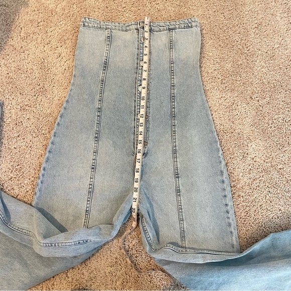 Zara TRF STRAPLESS DENIM JUMPSUIT Blogger Fav Wide Leg - Picture 13 of 15